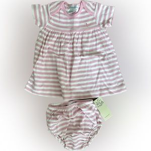 NEW Ralph Lauren pink and white baby girl striped dress set 6 months